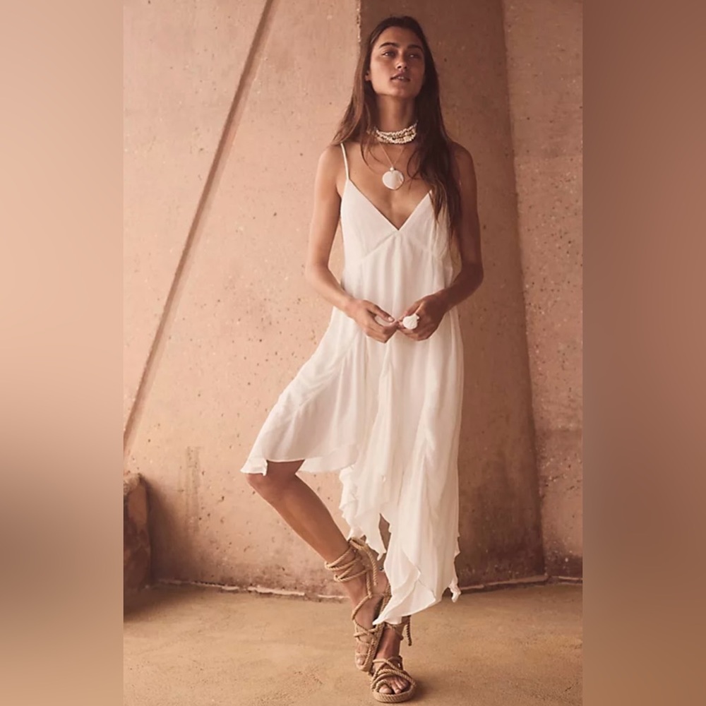 Free People White Asymmetrical Slip Mini Dress - Picture 2 of 4